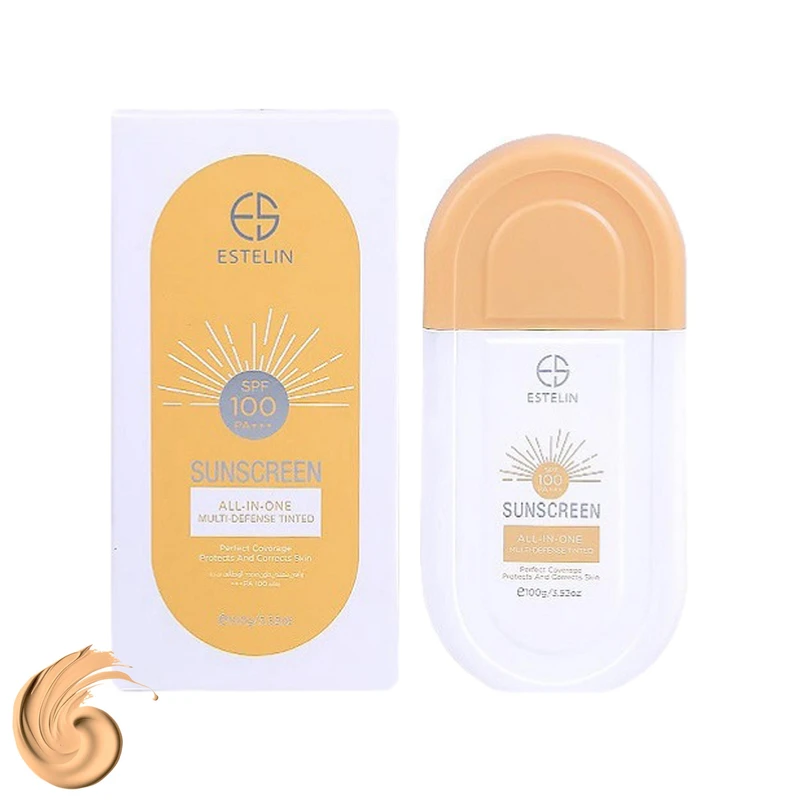 کرم ضد آفتاب رنگی استیلن، SPF 100، مدل All-In-One، مناسب انواع پوست با تنالیته متوسط و حجم 100 میلی‌لیتر، ضدآب،