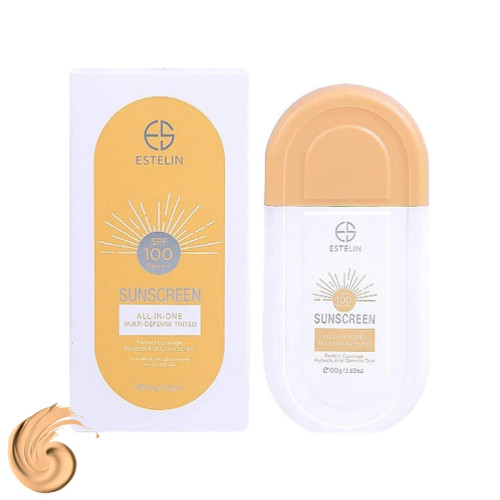 کرم ضد آفتاب رنگی استیلن، SPF 100، مدل All-In-One، مناسب انواع پوست با تنالیته متوسط و حجم 100 میلیلیتر، ضدآب،
